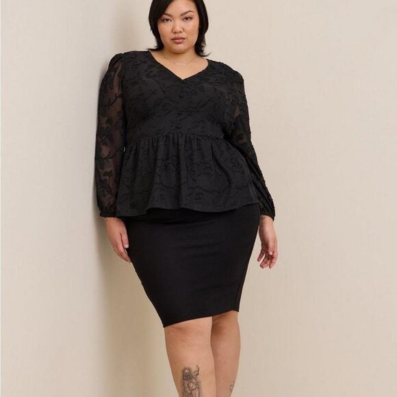 torrid Tops - New Peplum Chiffon Clip Floral Blouson Sleeve Top